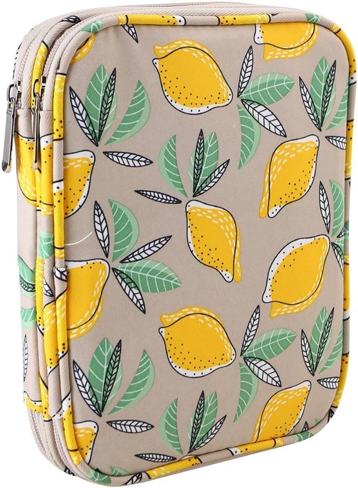 Yellow Lemon Empty Crochet Hook Case, Double Zipper Crochet Storage