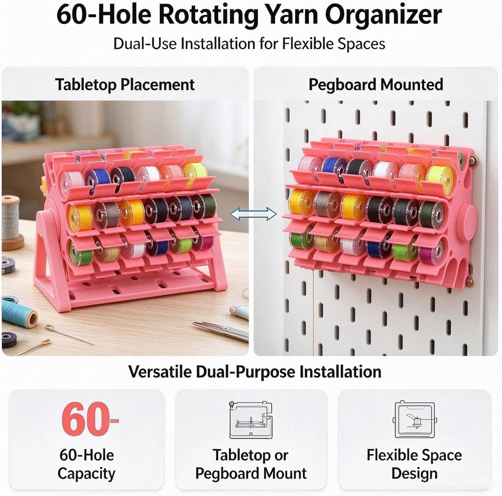 "JQZXHQ Rotating Bobbin Thread Organizer, 60‐Slot Craft & Sewing