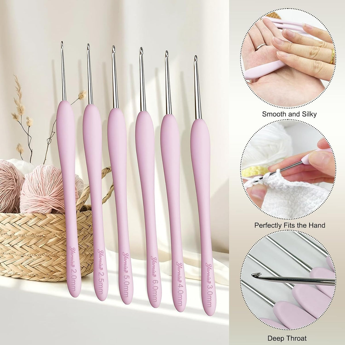 Yarniss 3.0mm Stainless Steel Crochet Hook with Soft Grip, Handmade