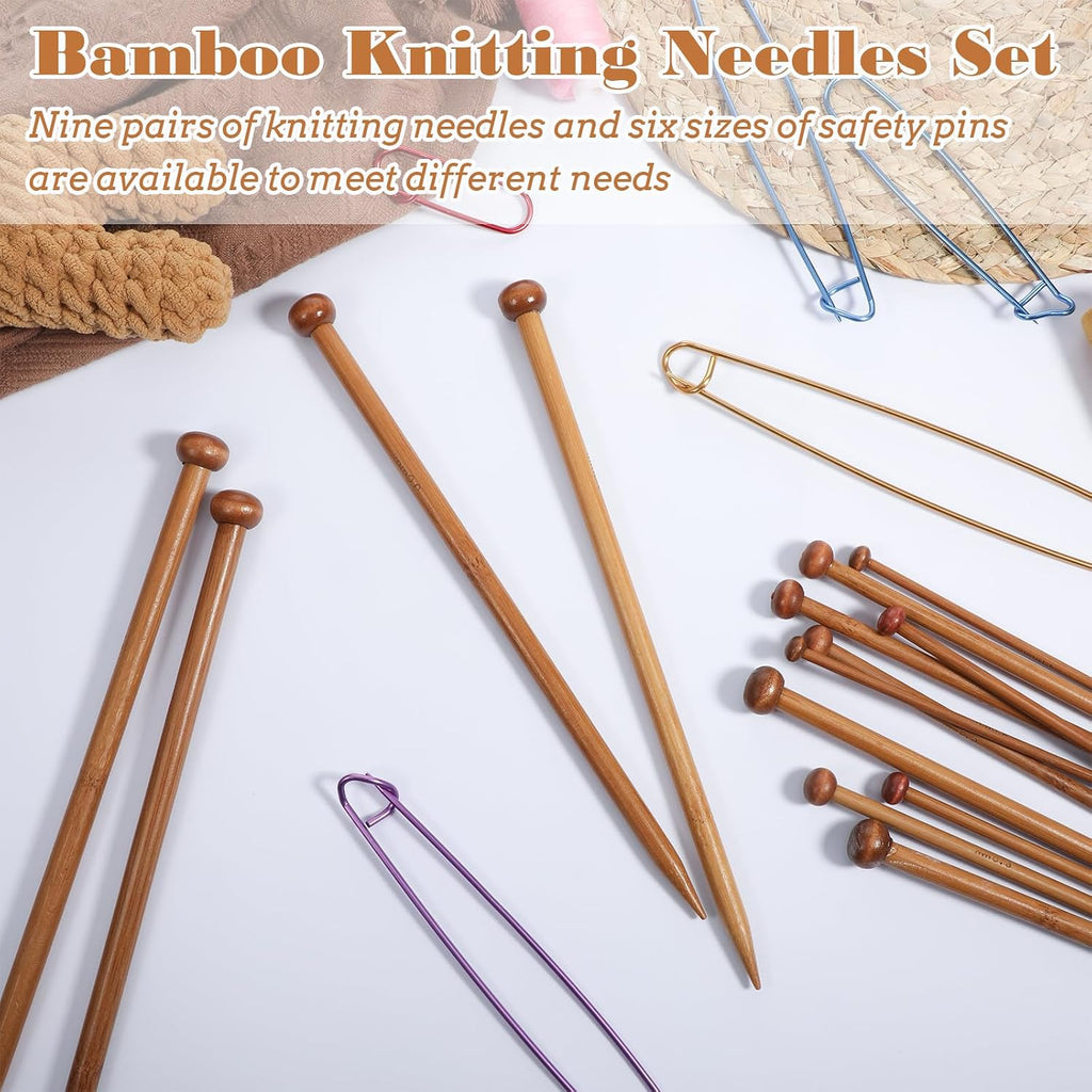 7 Pairs Bamboo Knitting Needles Set, Bamboo Natural Single Point