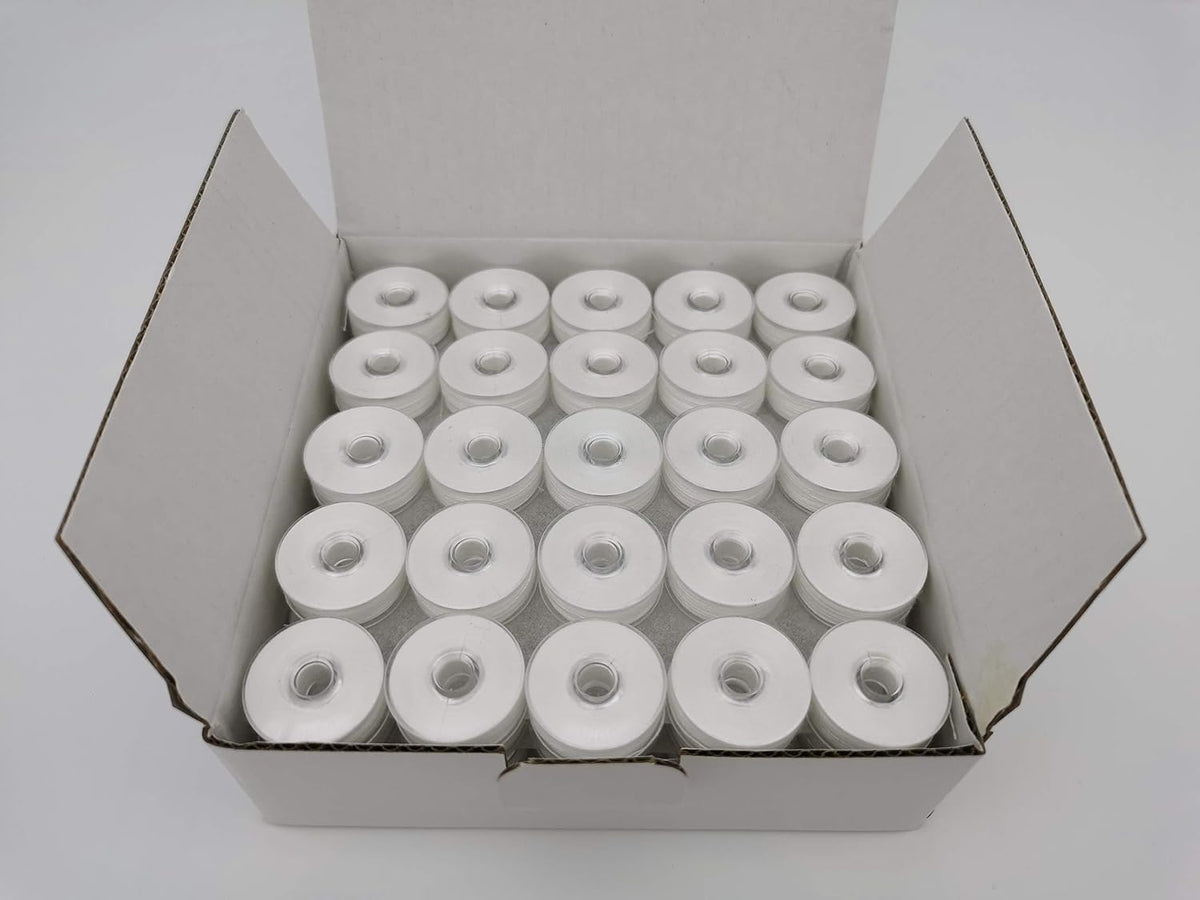 DOUBLELIN Size M Prewound Sewing Bobbins, 40S/2 White, 75 Count