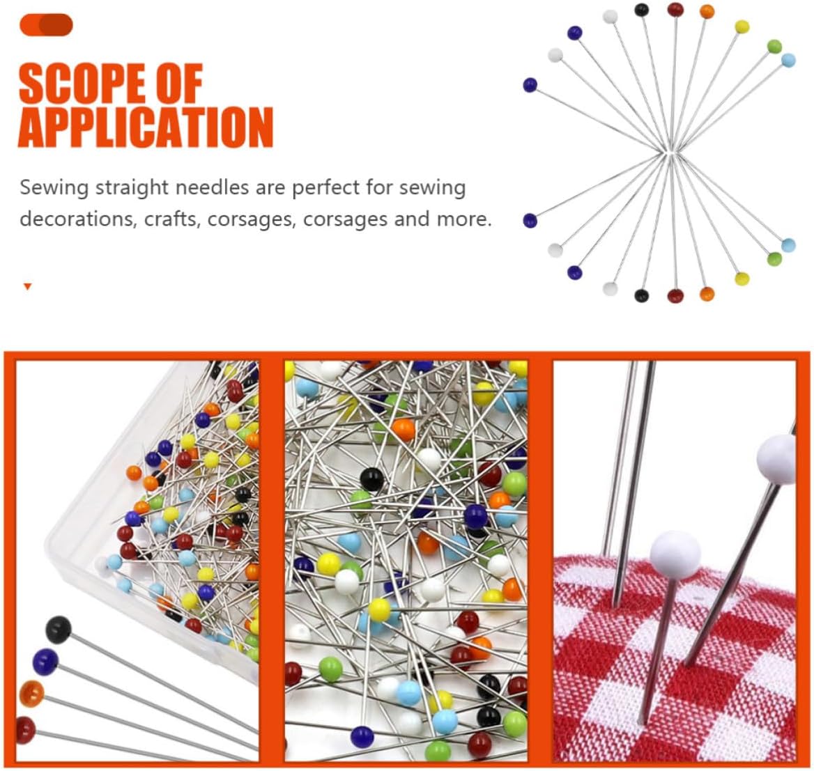 500pcs Pearl Head Sewing Pins 4mm Colored Glass Straight Quilting