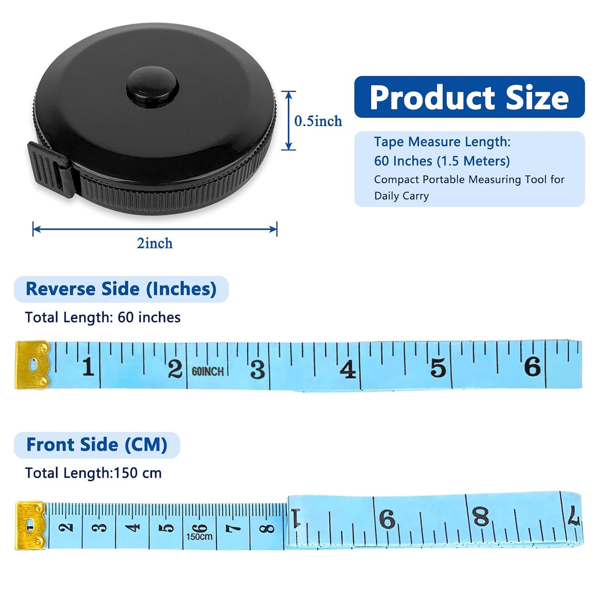 GDMINLO 2 Pack Soft Retractable Tape Measure, 60 Inch/150cm Double