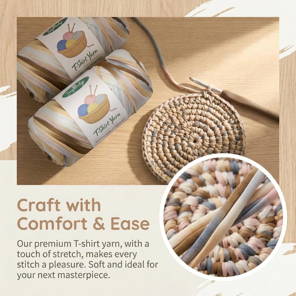 2 Pack T-Shirt Yarn for Crochet 400g/144yds (White&Brown)