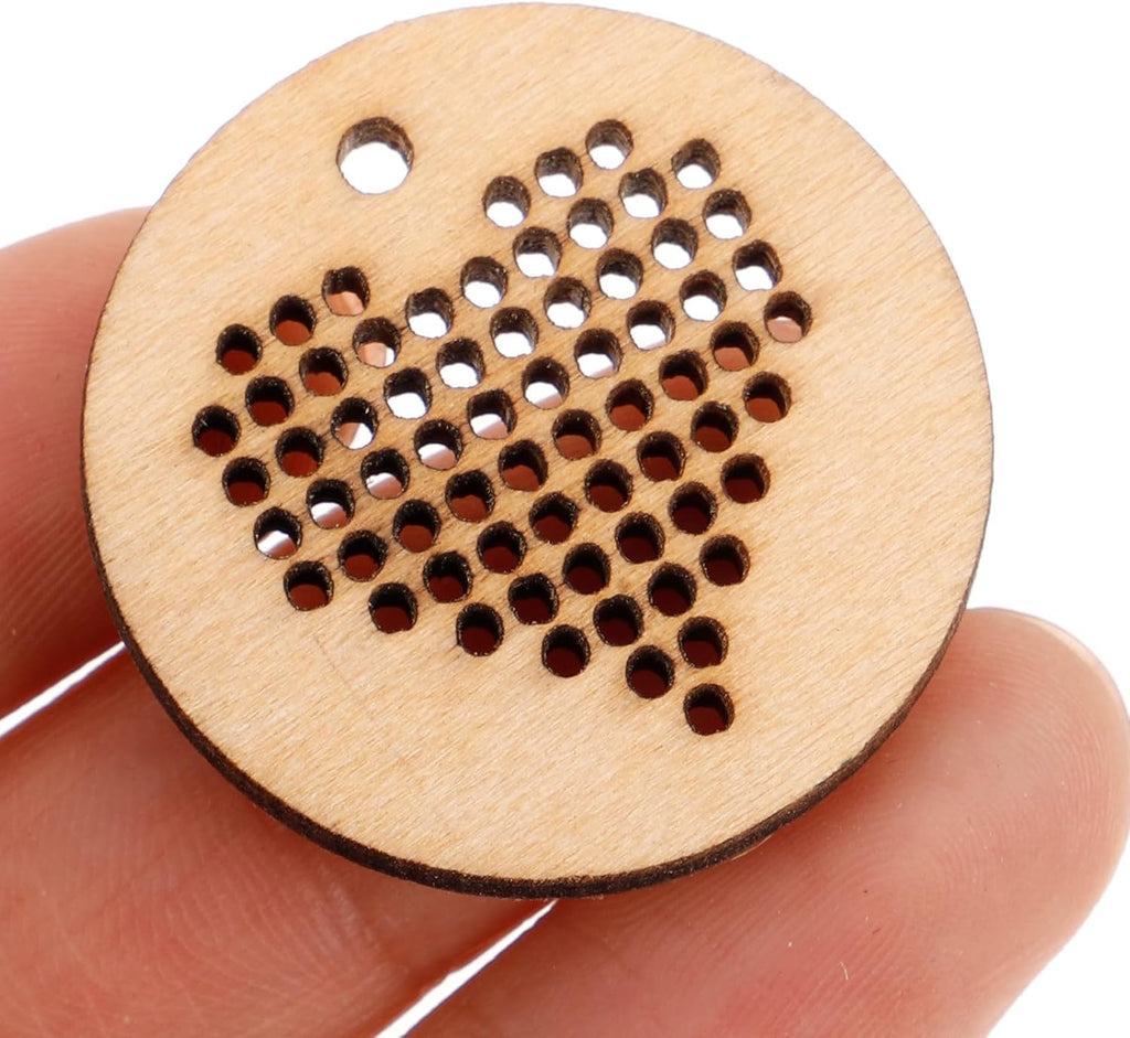 5pcs Round Wood Cross Stitch Chips Handmade DIY Pendants