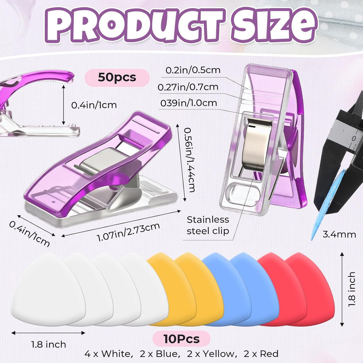 YooNotee 10 Pcs Tailors Chalk and 50 Pcs Sewing Clips Set, Fabric