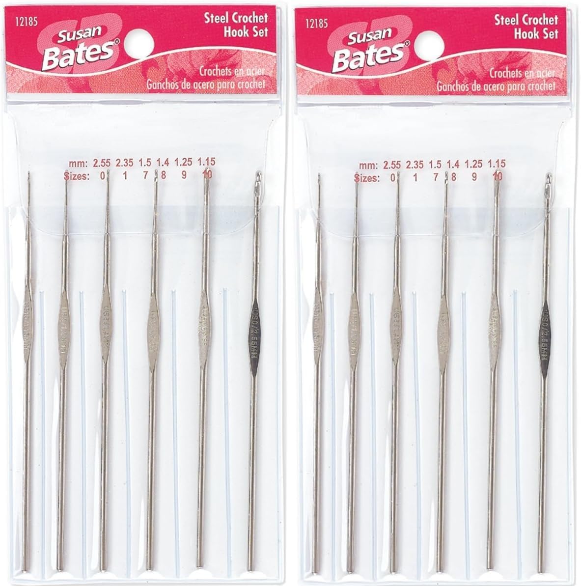 Susan Bates Steel Crochet Hooks - 2 Sets - #12185 Sizes 0, 1, 7, 8, 9