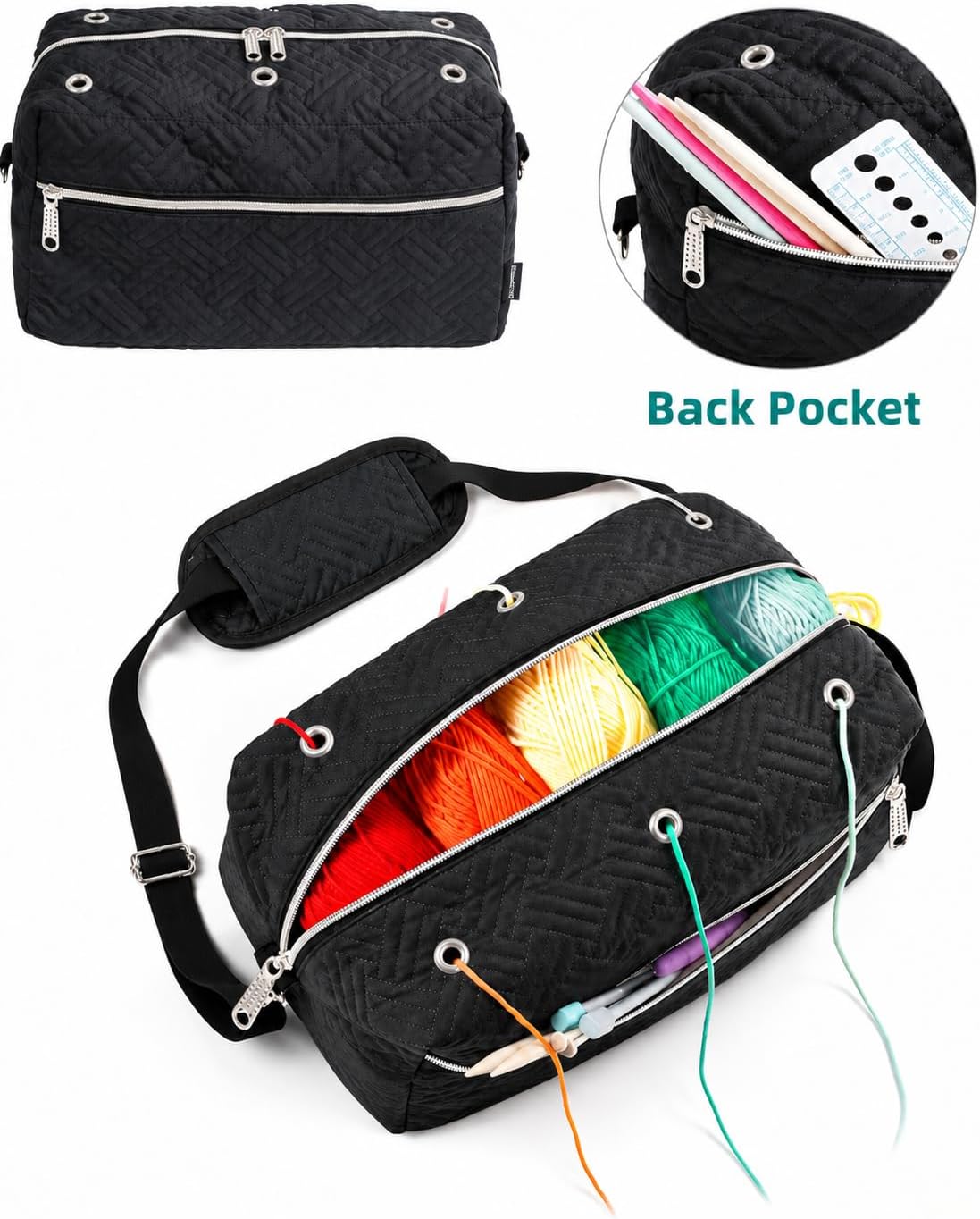 Crochet Bag Organizer with Compartments for Yarn and Knitting Projects