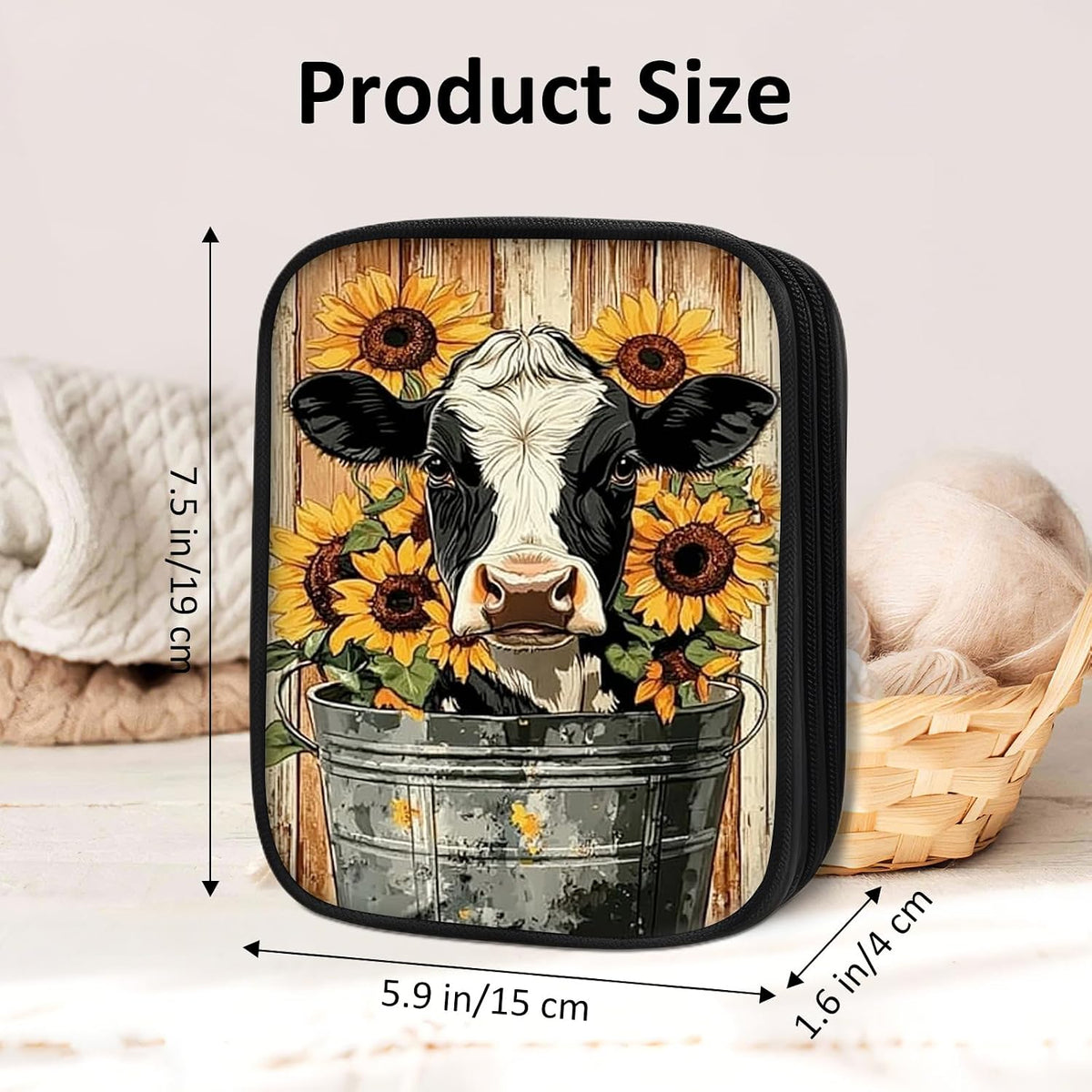 Cdkfxjy Empty Crochet Hook Case, Cow Sunflower