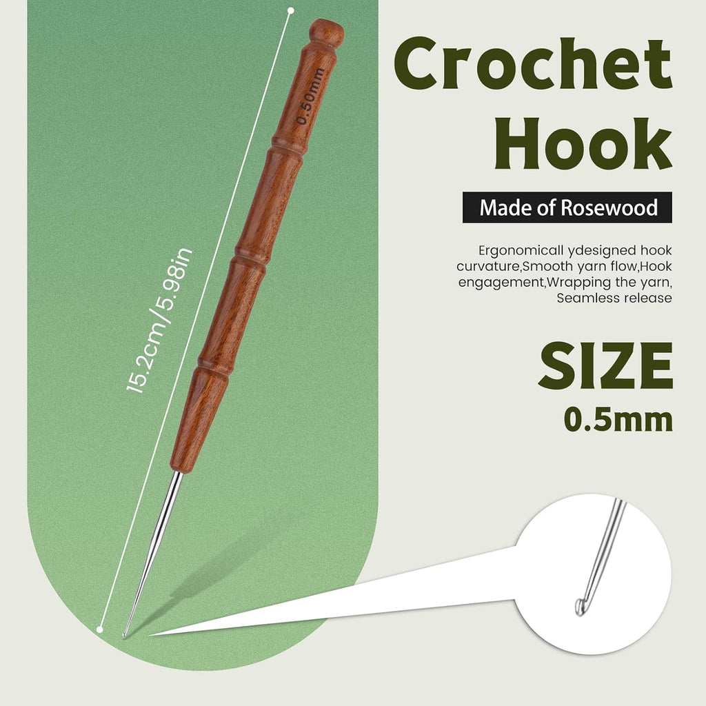 Wuadua 0.5mm Crochet Hook Ergonomic Crochet Hooks with Wooden Handle