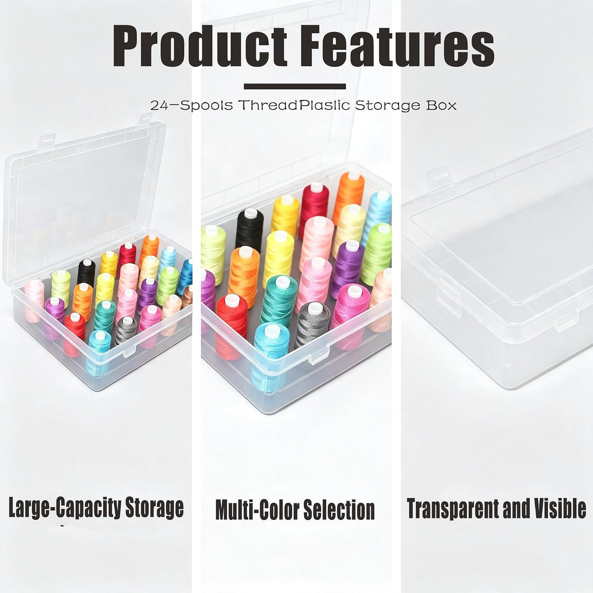 2 Pack Clear 24 Spools Thread Organizer Box, Transparent Sewing