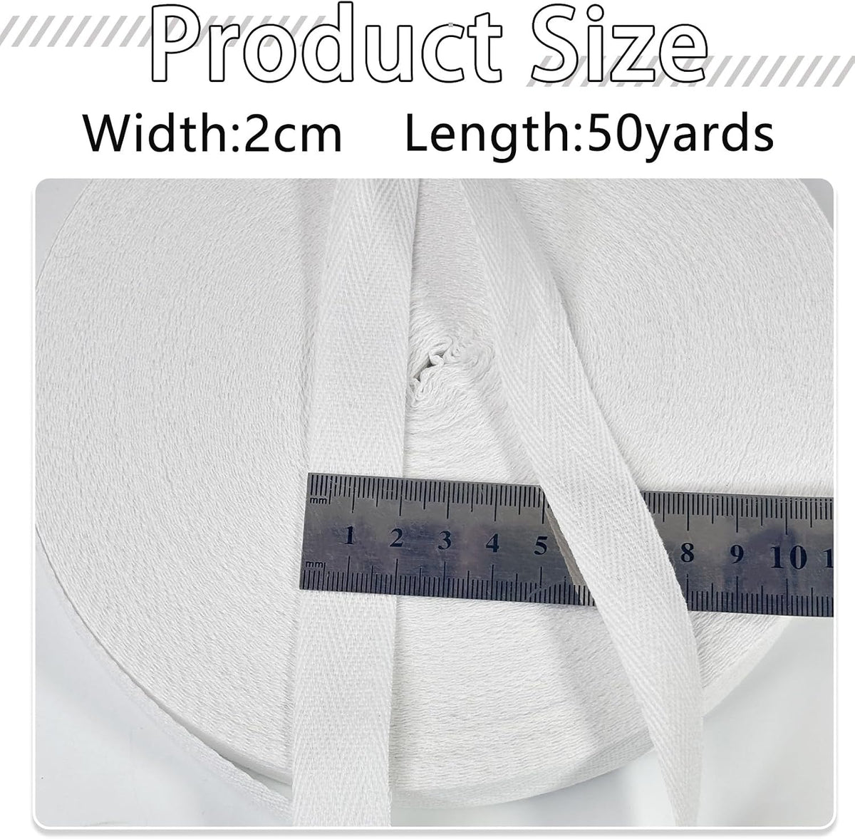 White Cotton Twill Tape 3/4" x50yds Herringbone Webbing Sewing Trim