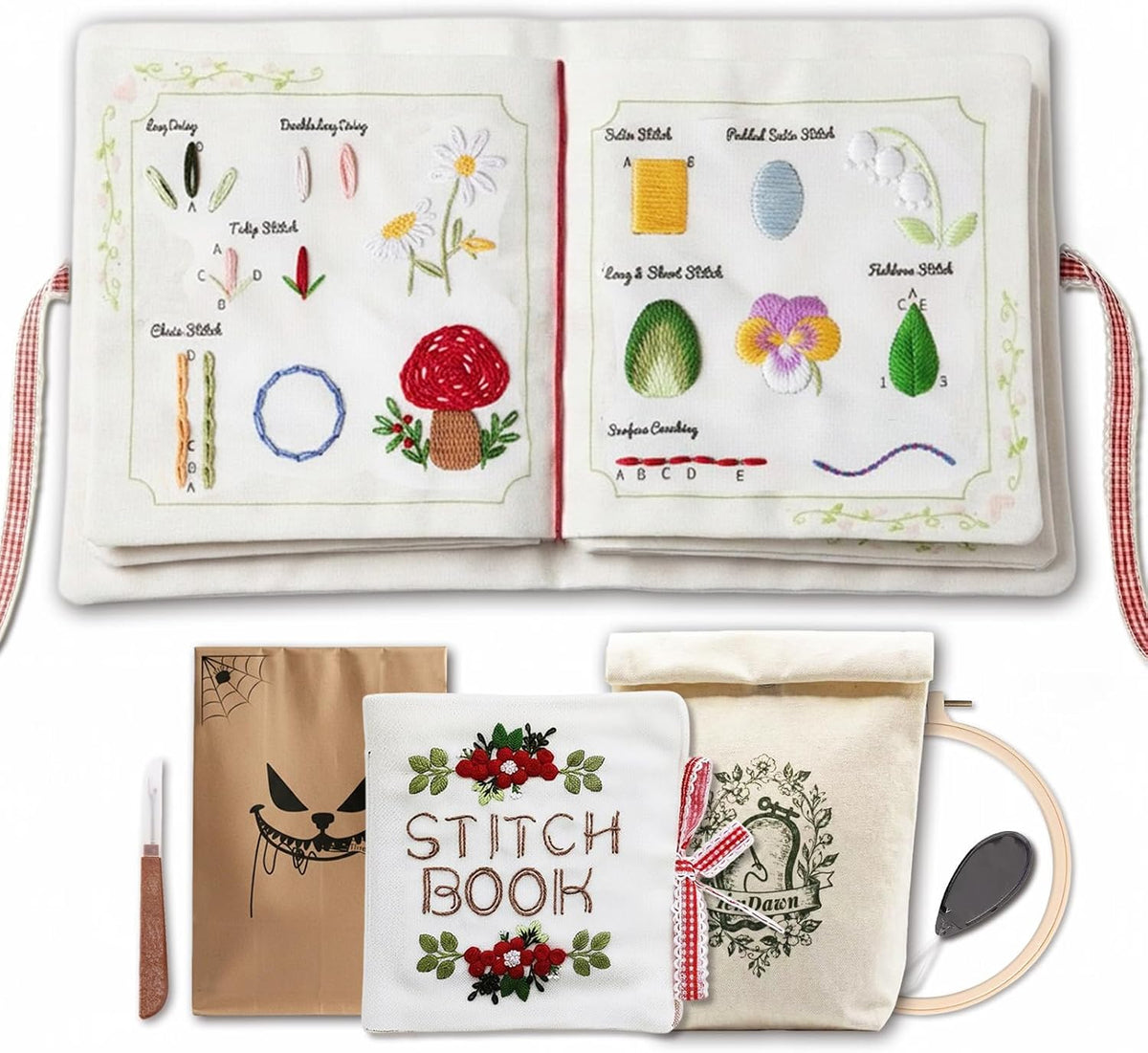 TenDawn Embroidery Stitch Book Kit for Beginners, 32 Essential