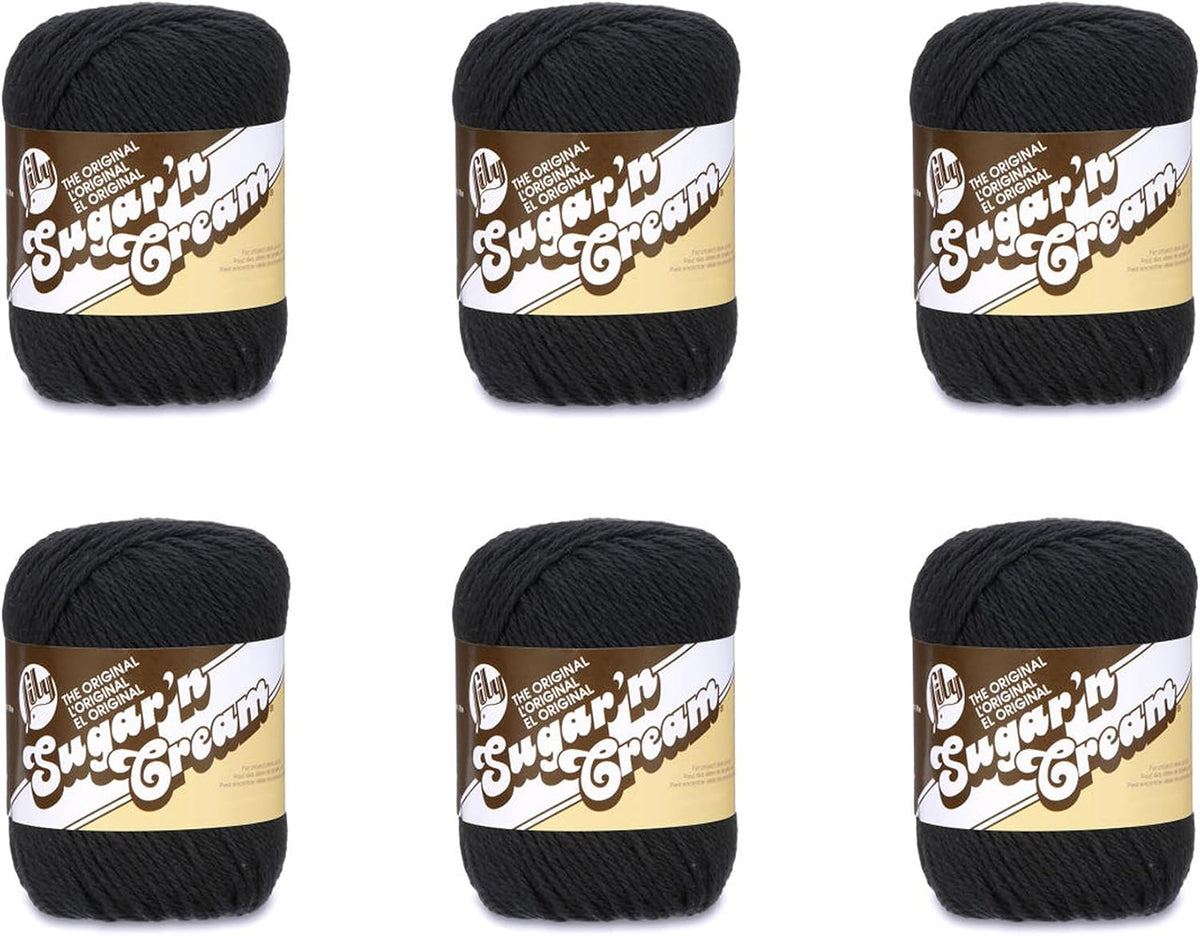 Lily Sugar'n Cream Cotton Yarn for Dishcloths Black 6-Pack