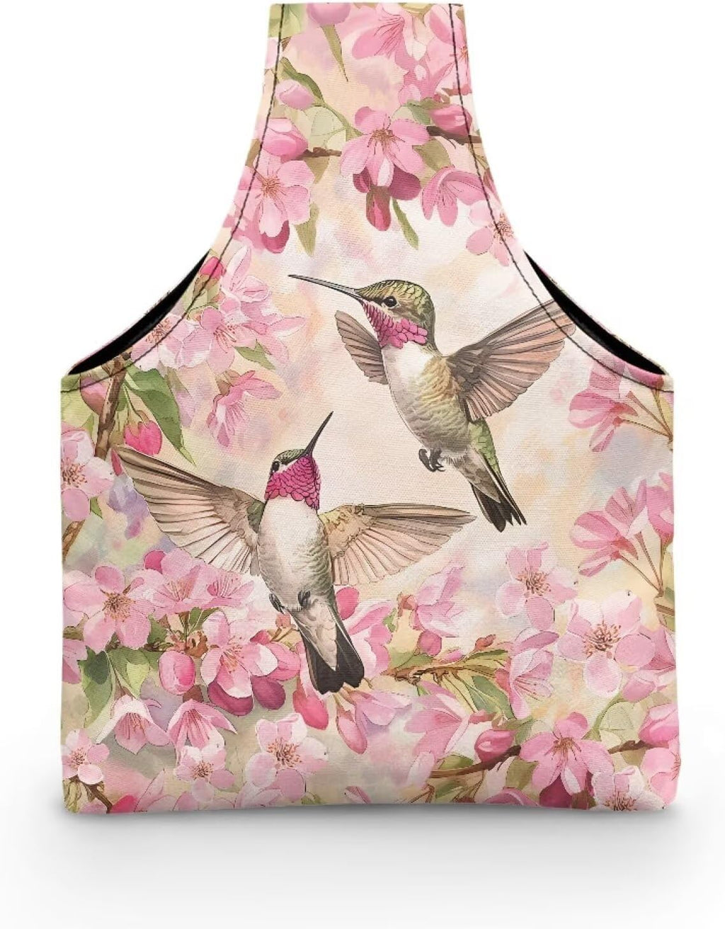 Snilety Pink Floral Embroidery Project Carrying Bag Hummingbird