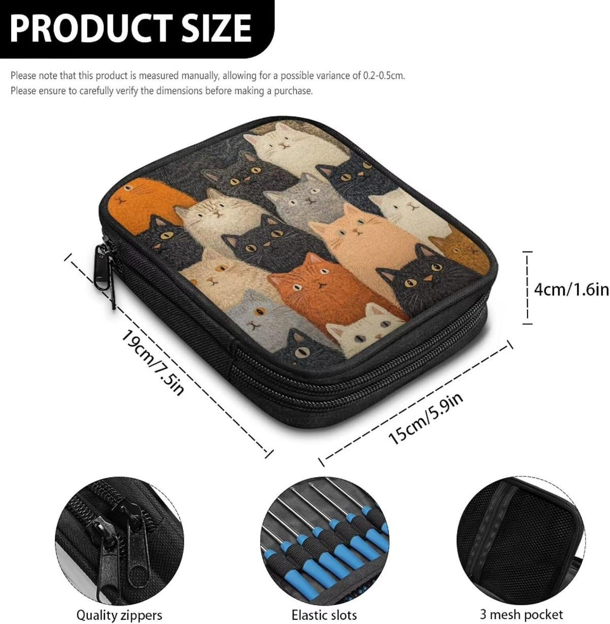Fuxowvby Cat Print Knitting Needle Case Empty Zipper Crochet Hook