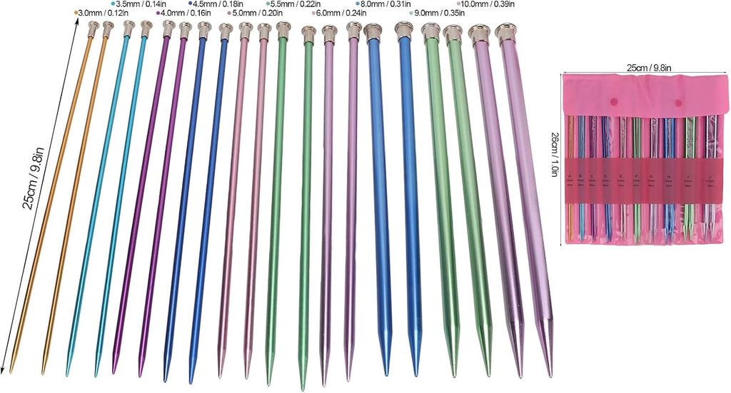 Knitting Needle, 20Pcs Single Pointed Knitting Needles Aluminum DIY