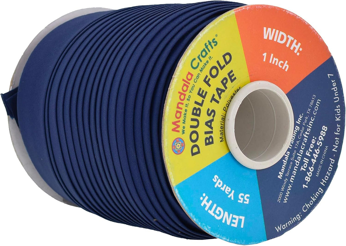 Mandala Crafts 55 Yds 1 Inch Navy Blue Double Fold Bias Tape for