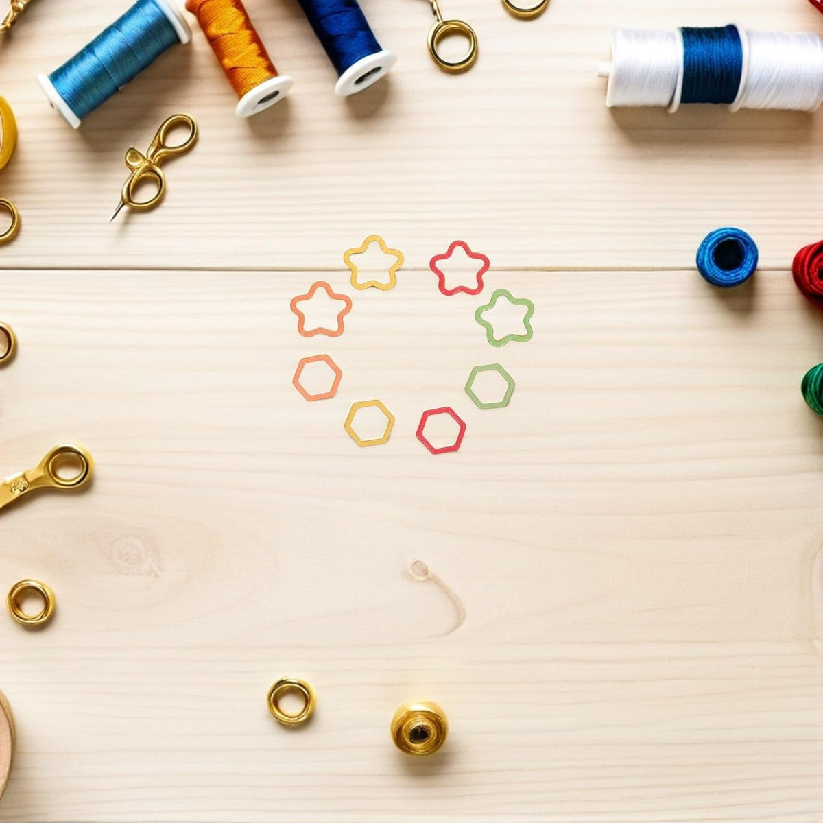 Colorful Metal Stitch Markers, Hexagon Star Safety Pins