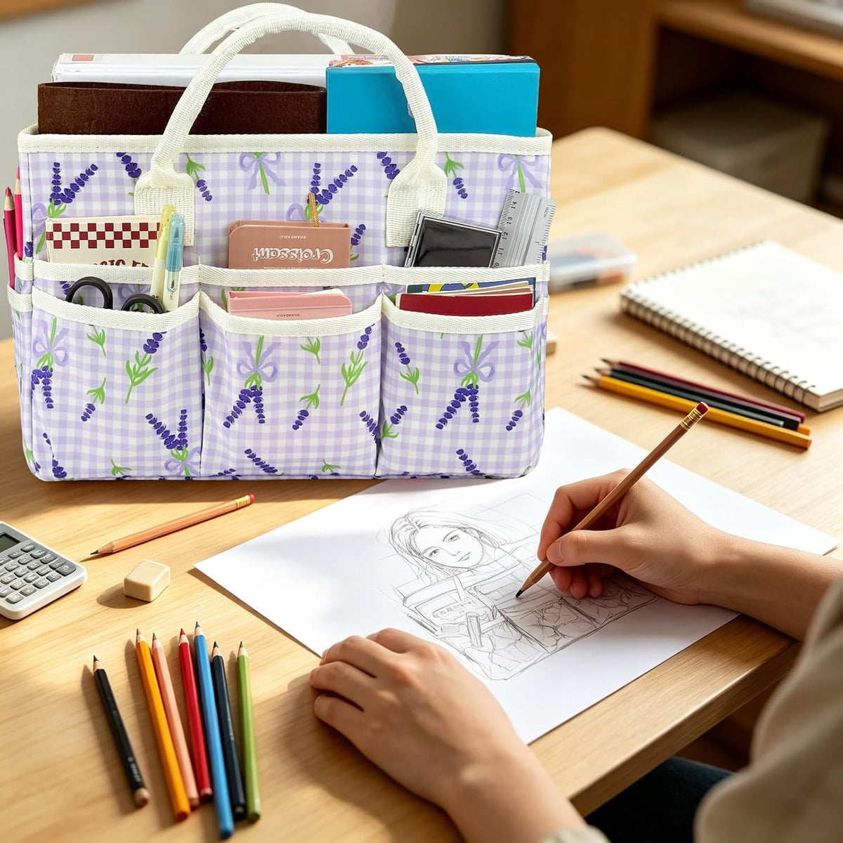 Craft Organizer Tote Bag, Large Art Storage Caddy with Multiple