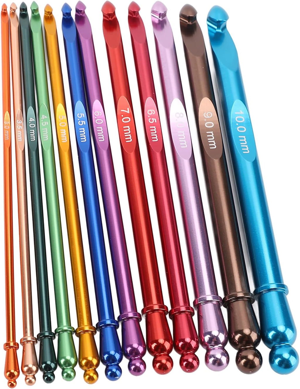 Crochet Hooks Set, 12PCS 3 to 10mm Ergonomic Aluminum Metal 15cm Long