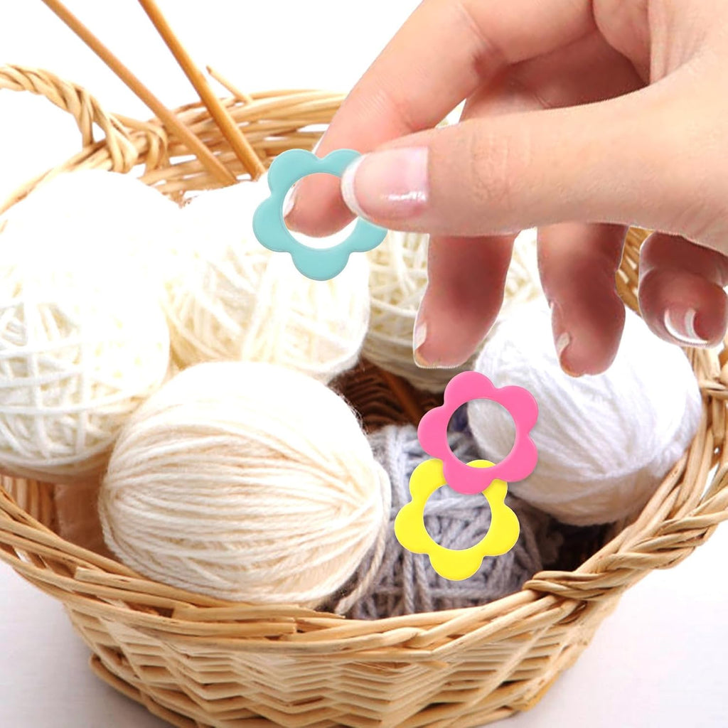 Knitting Stitch Markers Rings for DIY Crafters with Wooden Storage Box