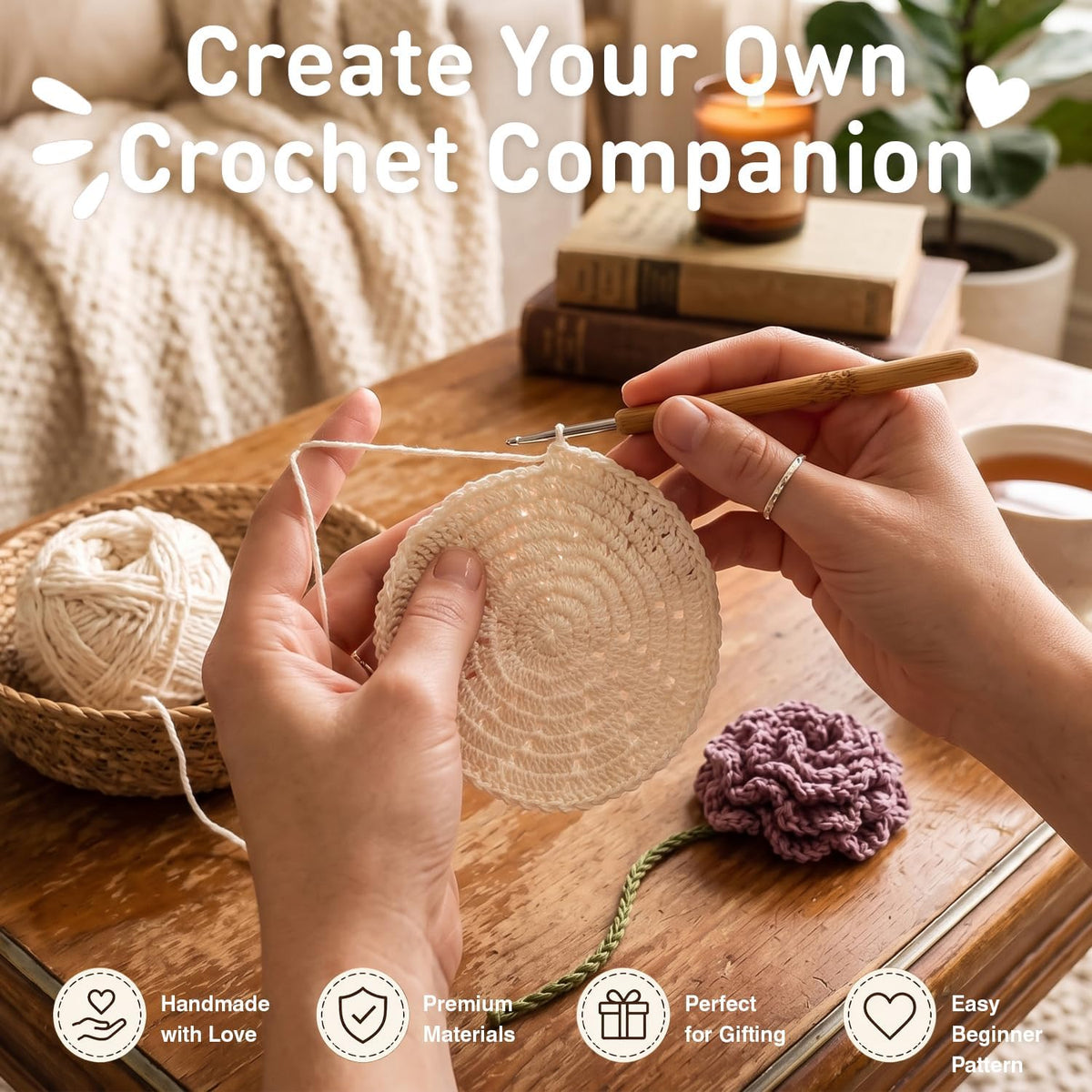 DIY Crochet Flower Bouquet Coaster Kit for Beginners – 2-Pack Handmade