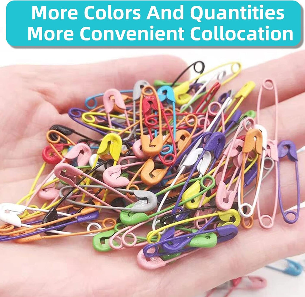 450 Pcs 32mm Small Safety Pins - 15 Colors Nickel Plated Steel