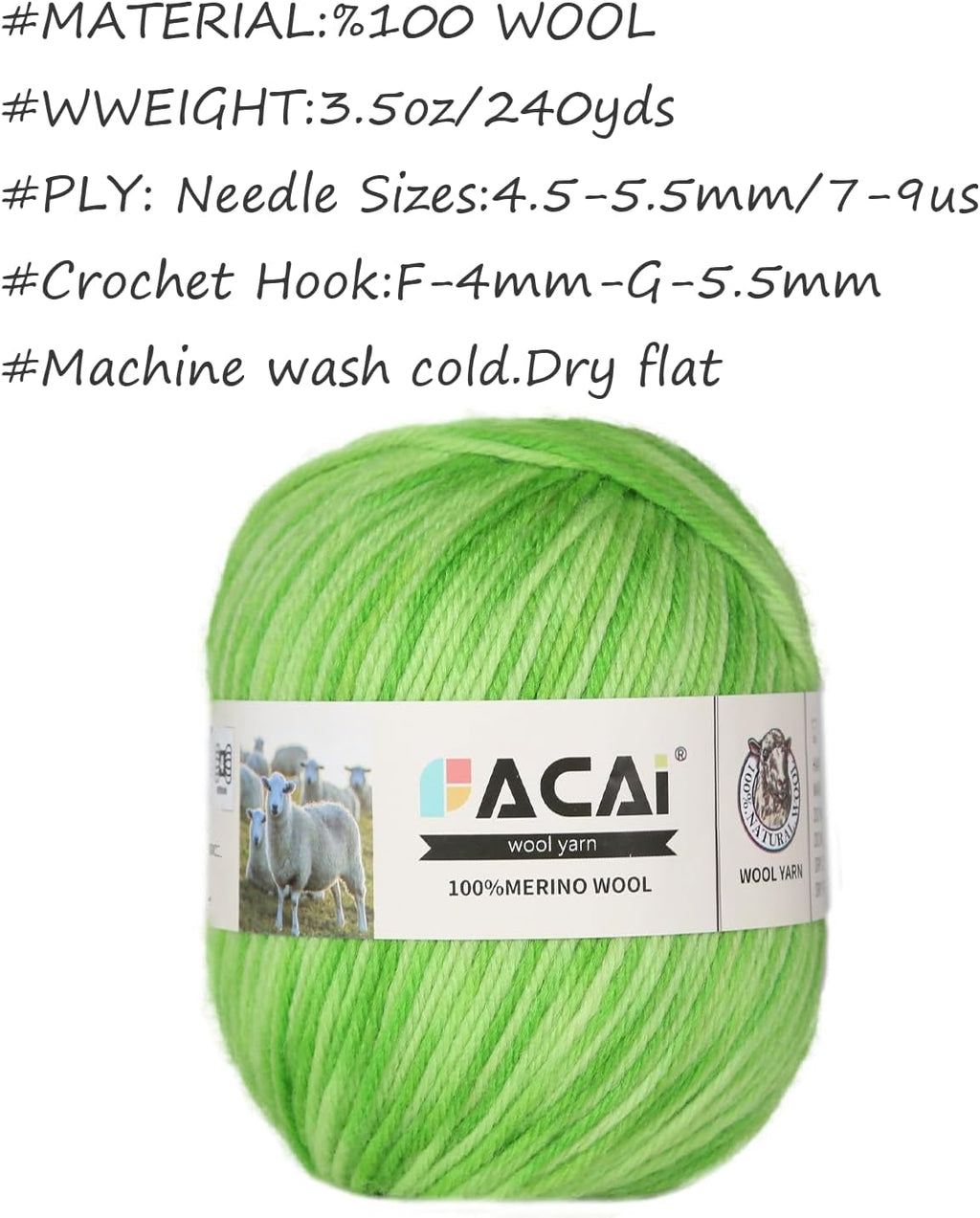 Facai Merino Wool Yarn Sock Yarn - 100% Pure Merino Wool Roving for