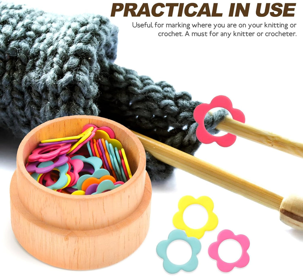 Knitting Stitch Markers Rings for DIY Crafters with Wooden Storage Box