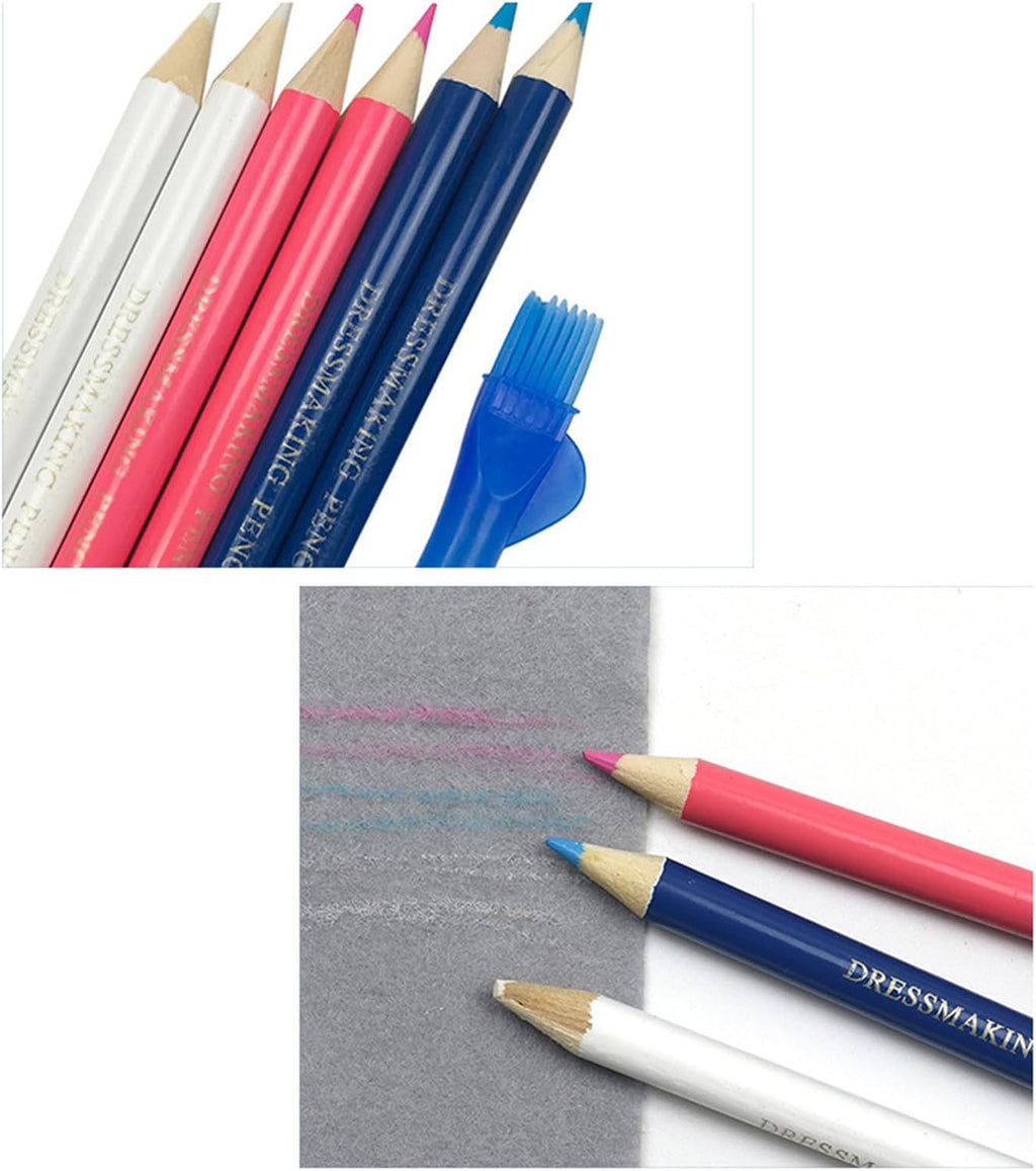 6 Pieces Sewing Fabric Pencils with Brush Tailor Pencils Sewing