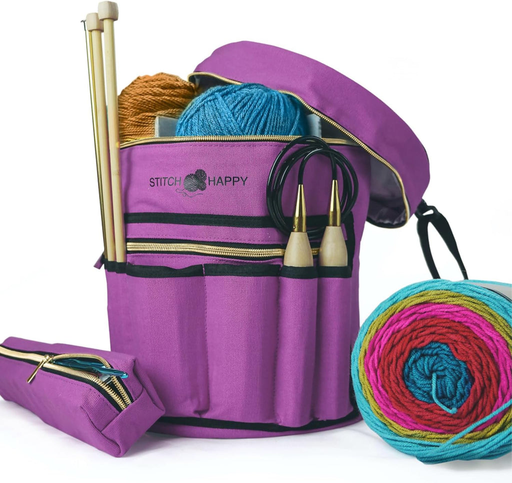 Knitting Bag (Lilac): 7 Pocket Yarn Storage, Crochet Yarn Bag