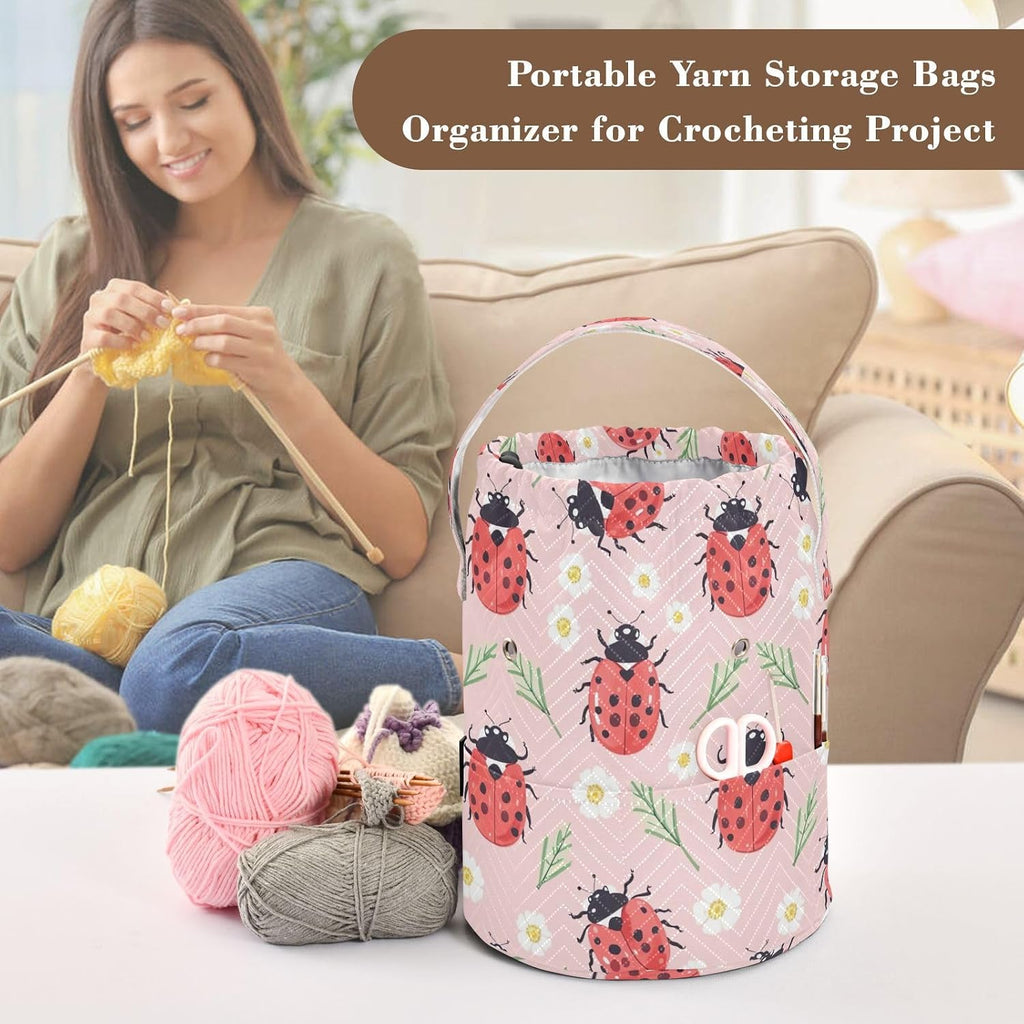 YETTASBIN Ladybugs Yarn Storage Bag, Large Crochet Knitting Bag