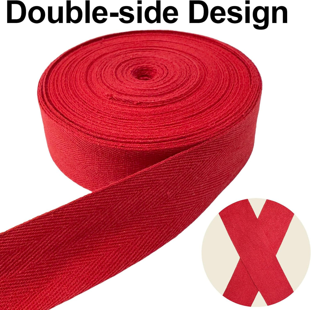 Red 1 1/2'' Cotton Herringbone Twill Tape 20yds for Sewing