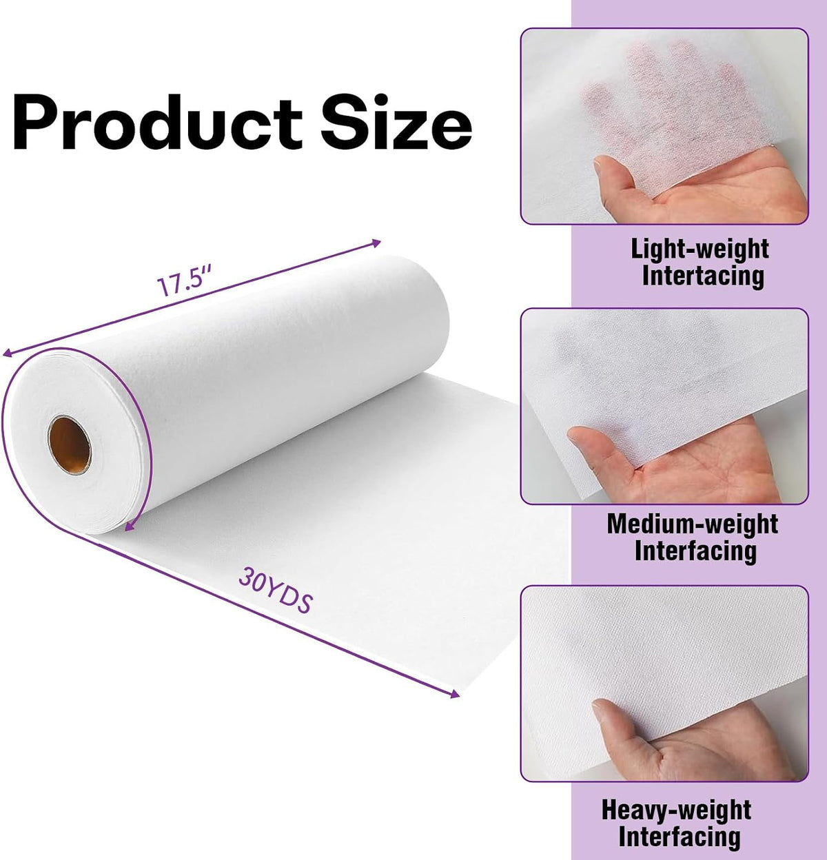 White Light Weight Iron-On Non-Woven Fusible Interfacing 17.5" x 30yd