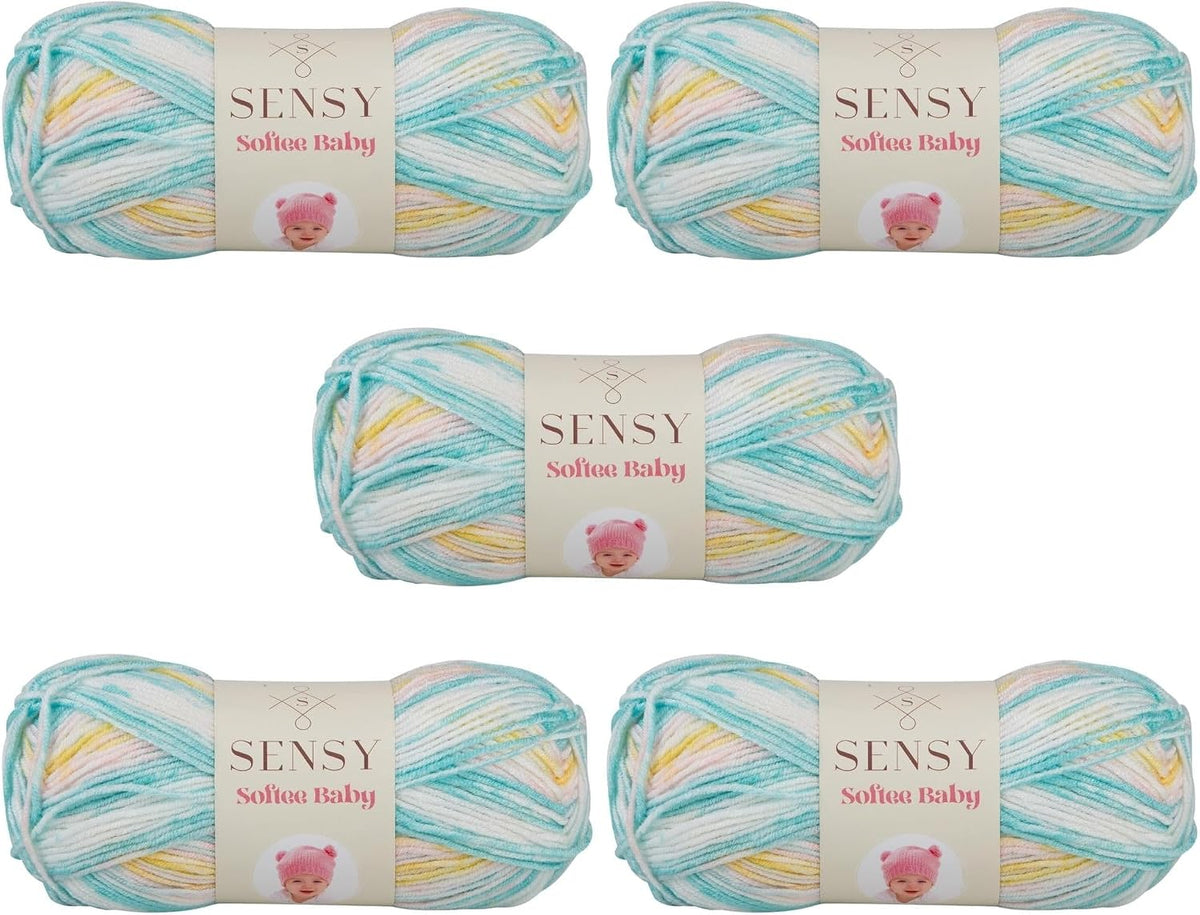 S Sensy Softee Baby-Anti-Pill Acrylic Yarn 5 Skeins Turquoise Yellow