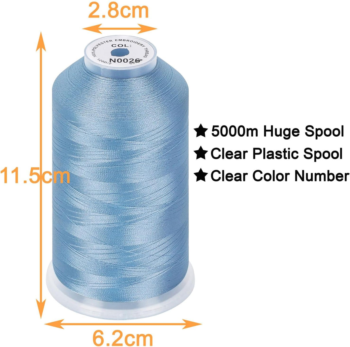 New brothread 5000M Huge Spool Embroidery Machine Thread - Pastel Blue