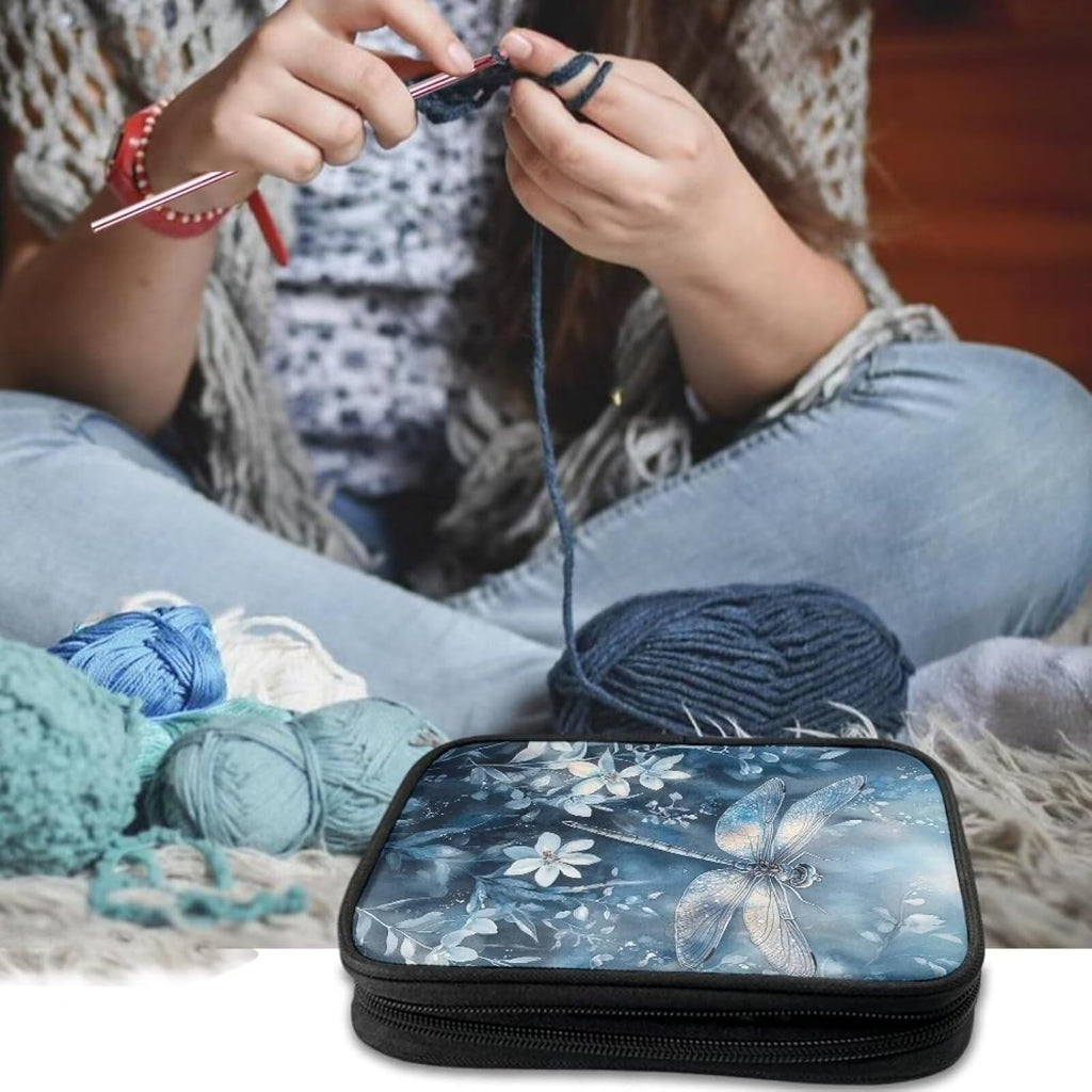Dragonfly Crochet Hook Case Portable Floral Crochet Storage without