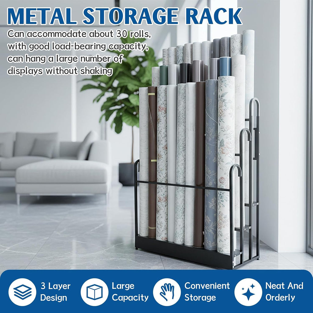 Heavy Duty Adjustable Fabric Roll Display Stand 3 Tier Metal Rack