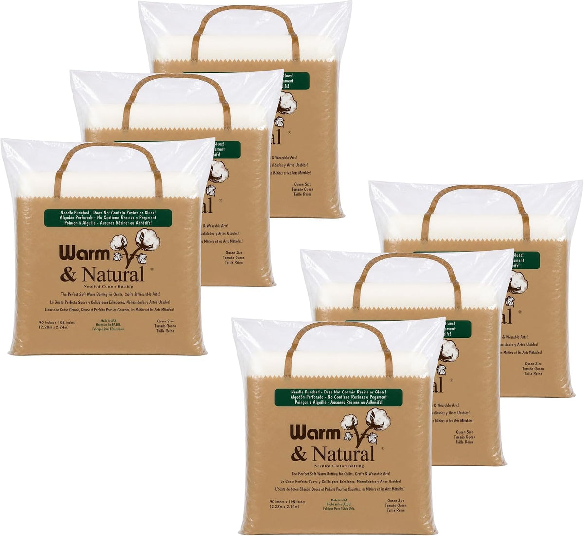 The Warm Company - Warm & Natural Cotton Quilt Batting – 6-Pack Queen
