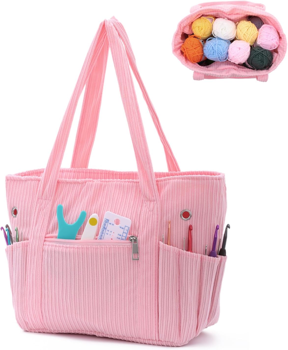Freie Liebe Corduroy Crochet Bag and Tote, Large Yarn Bag with
