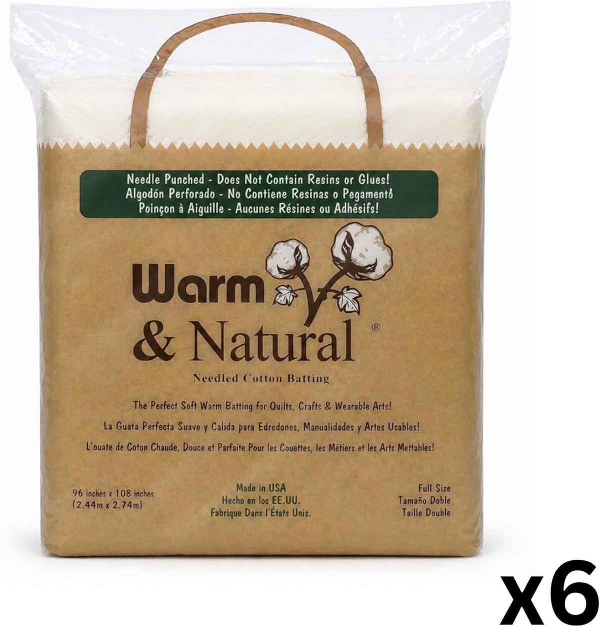 The Warm Company - Warm & Natural Cotton Quilt Batting – 6-Pack Full