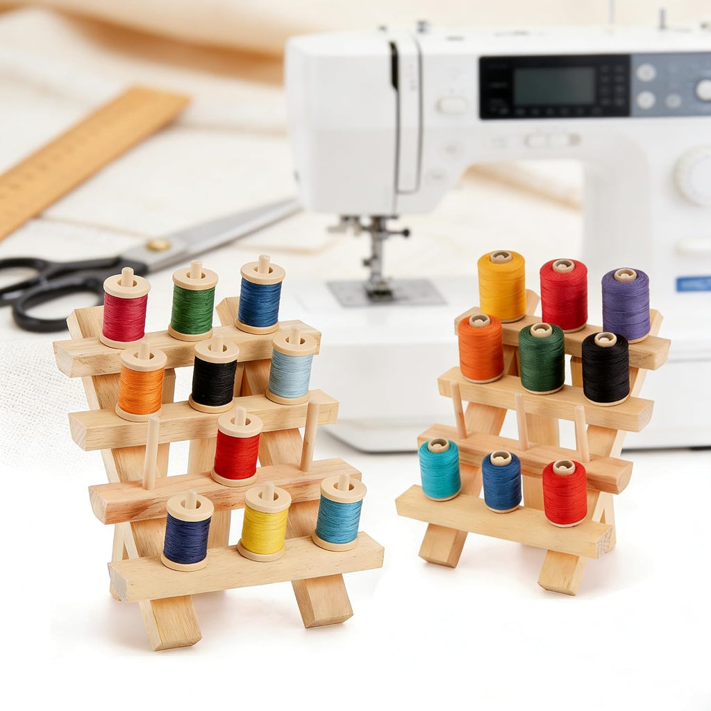 Tosnail 2 Pack 12 Spools Wooden Thread Holder, Small Thread Racks