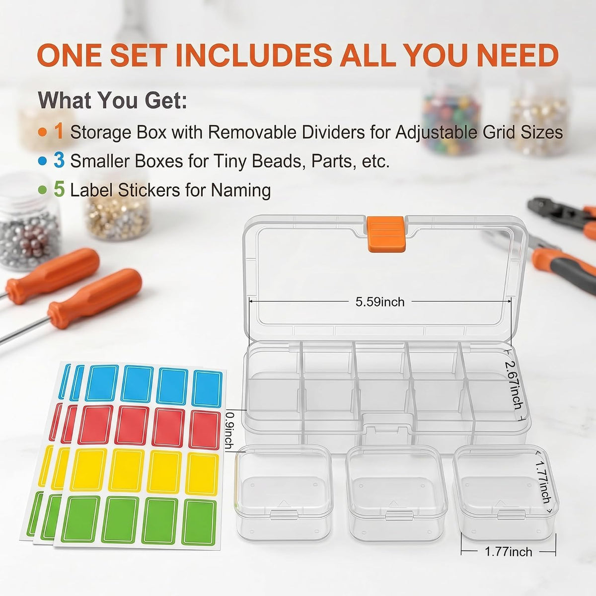 10 Grids Bead Organizer with Adjustable Dividers, 1.10"x1.29" Each