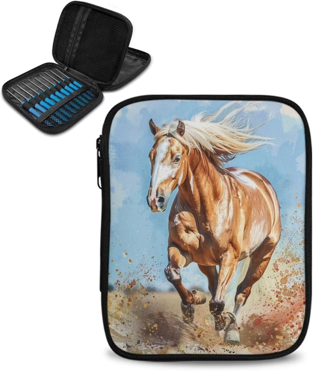 Luarisgur Horse Crochet Hooks Case Empty Zipper Portable Knitting