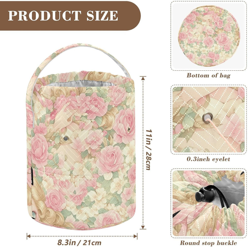 Pink Romantic Rose Flowers Yarn Storage Bag Yarn Holder Bag Portable