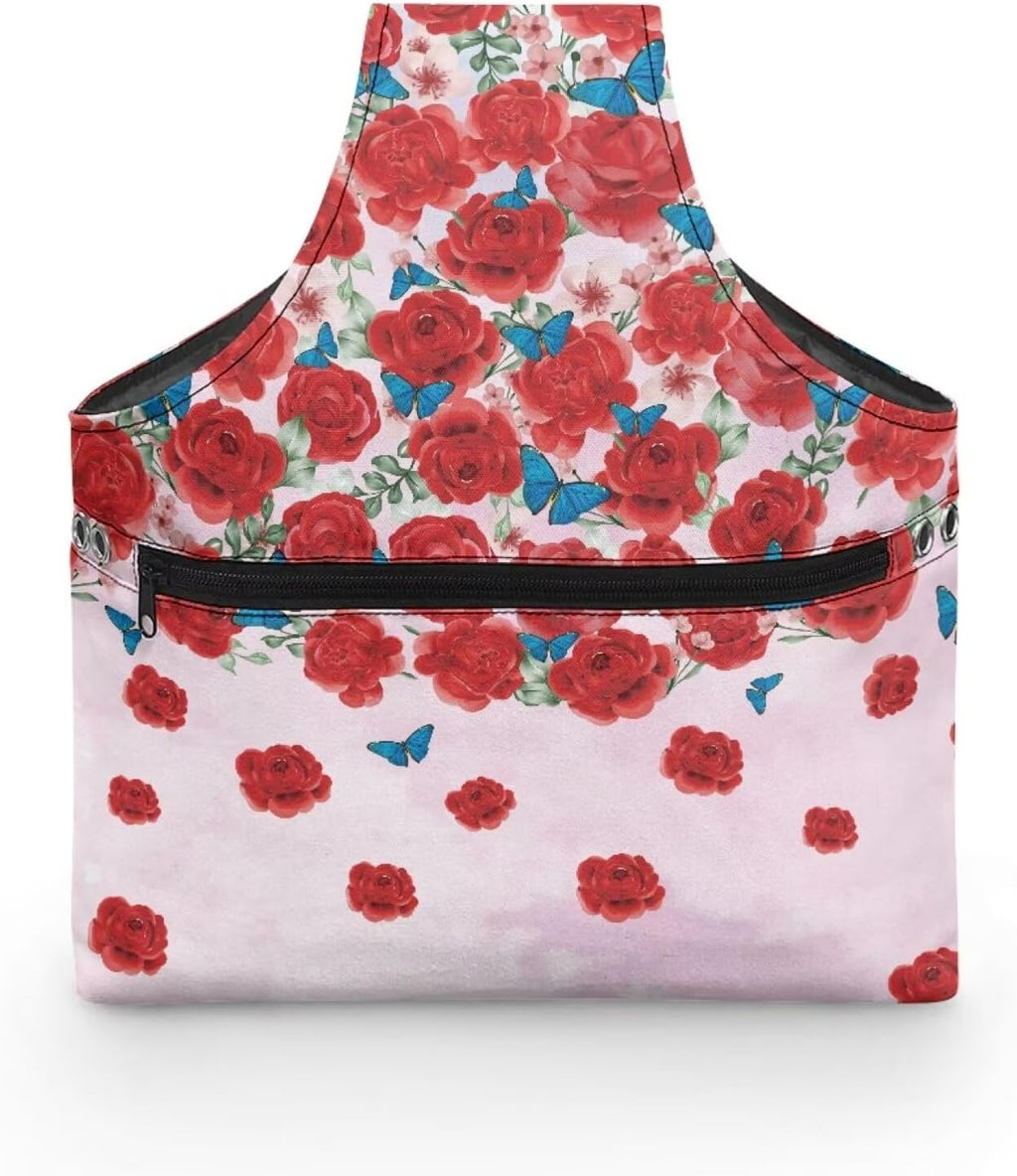 Viewamoon Sewing Kit Storage Bag Pink Red Rose Flower Blue Butterfly
