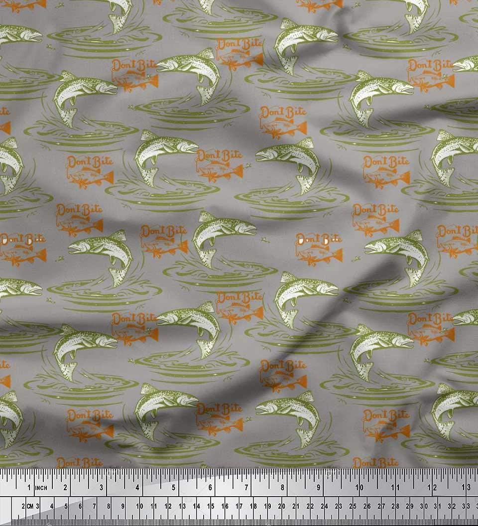 Soimoi Cotton Canvas Fabric - Ocean Print, Olive Greens | 56" Wide