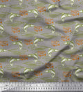 Soimoi Cotton Canvas Fabric - Ocean Print, Olive Greens | 56" Wide