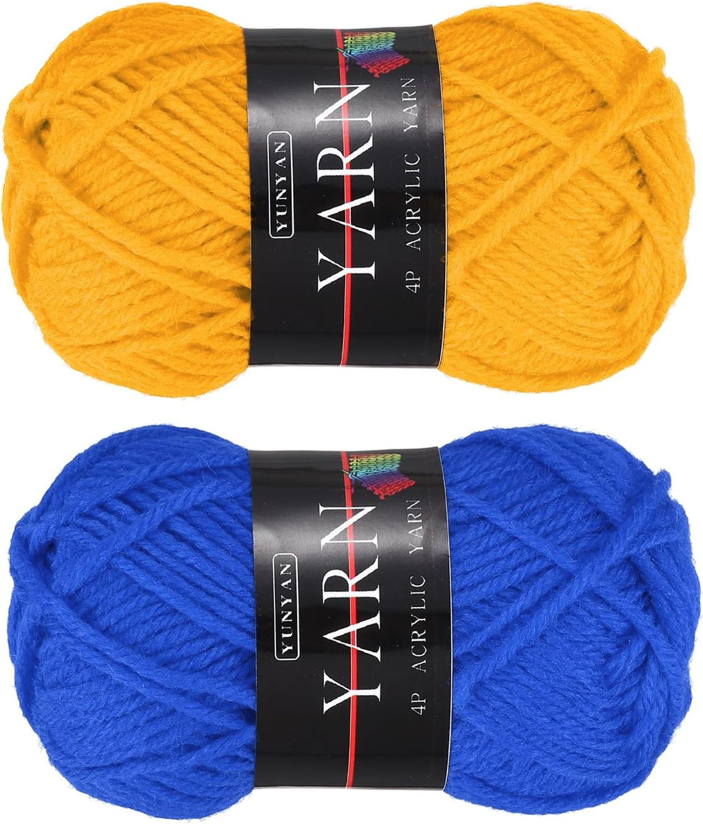 MECCANIXITY 2PCS 4 Ply Crocheting Yarn Light Sapphire/Golden Yellow
